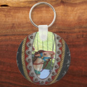 Carrouselpaard in Mirror Black White Sleutelhanger (Voorkant)