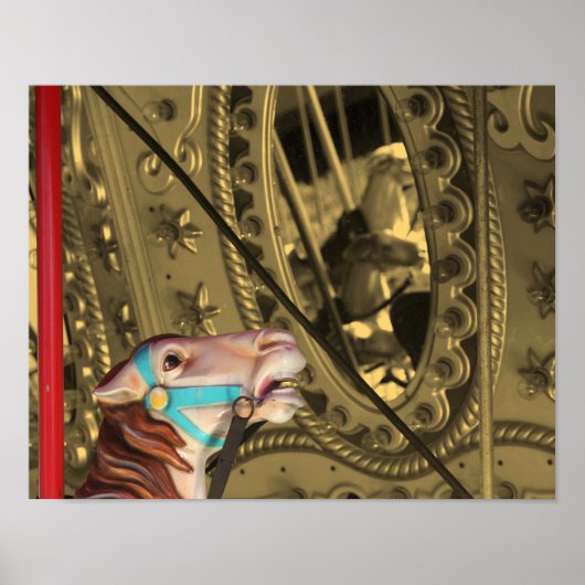 Carrouselpaard in Mirror Sepia gedeeltelijke kleur Poster (Voorkant)