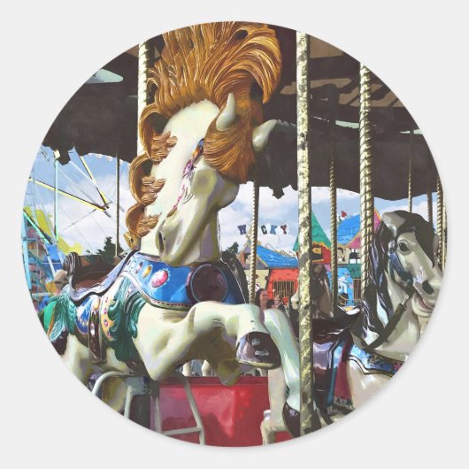 Carrouselpaard met stromende mane ronde sticker (Voorkant)