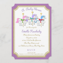Carrouselpaard Paarse Baby shower Kaart