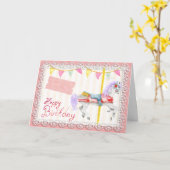 Carrouselpaard (roze) Birthday Kaart (Gele Bloem)