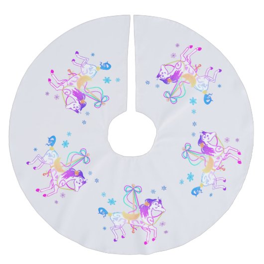 Carrouselpaard (sneeuwvlokken) kerstboomrok kerstboom rok (Voorkant)