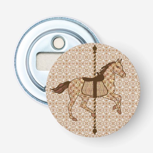 Carrouselpaarden - Chocolate Brown en Tan Button Flesopener (Voorkant)