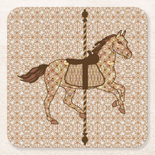Carrouselpaarden - Chocolate Brown en Tan Kartonnen Onderzetters