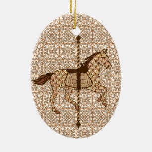 Carrouselpaarden - Chocolate Brown en Tan Keramisch Ornament