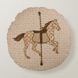 Carrouselpaarden - Chocolate Brown en Tan Rond Kussen