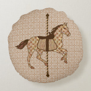 Carrouselpaarden - Chocolate Brown en Tan Rond Kussen