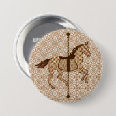Carrouselpaarden - Chocolate Brown en Tan Ronde Button 7,6 Cm (Voorkant /achterkant)