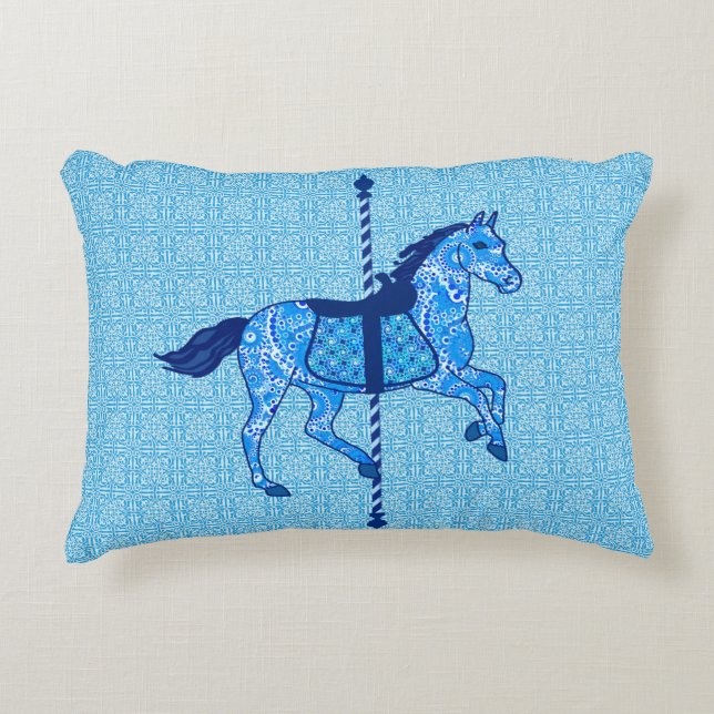 Carrouselpaarden - Cobalt en Sky Blue Accent Kussen (Voorkant)