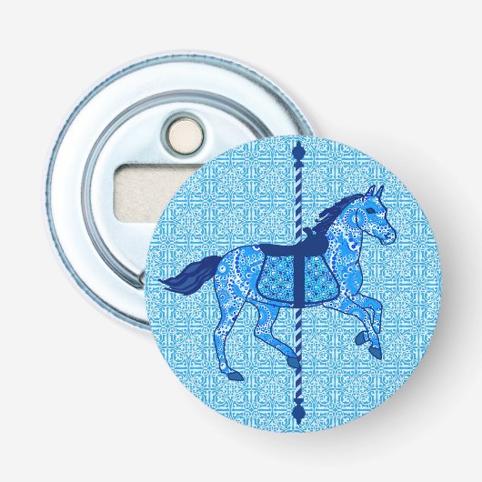 Carrouselpaarden - Cobalt en Sky Blue Button Flesopener (Voorkant)
