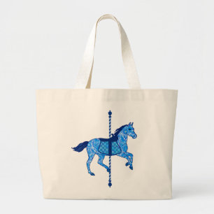 Carrouselpaarden - Cobalt en Sky Blue Grote Tote Bag