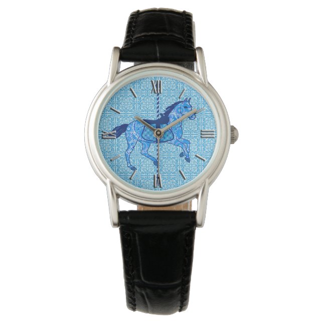 Carrouselpaarden - Cobalt en Sky Blue Horloge (Voorkant)