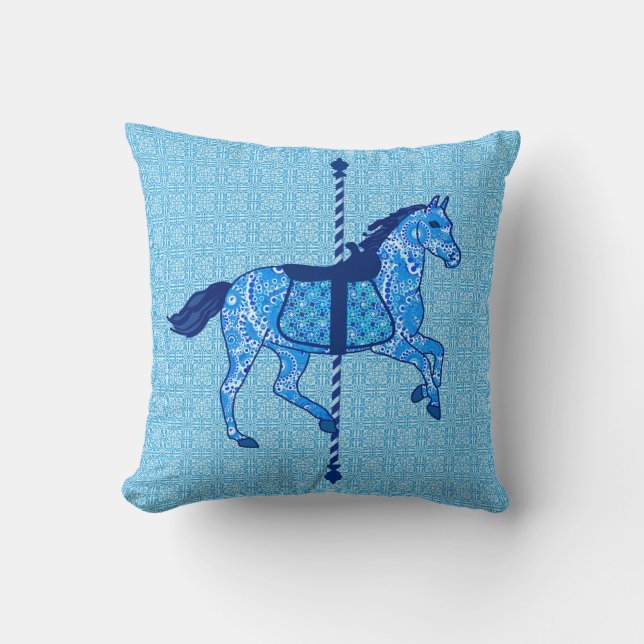 Carrouselpaarden - Cobalt en Sky Blue Kussen (Voorkant)
