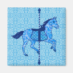 Carrouselpaarden - Cobalt en Sky Blue Magneet