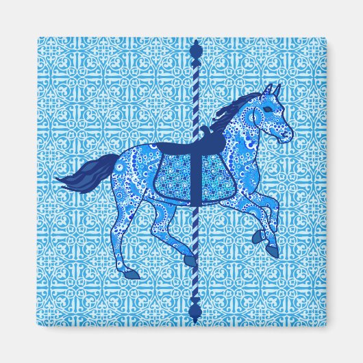 Carrouselpaarden - Cobalt en Sky Blue Magneet (Voorkant)