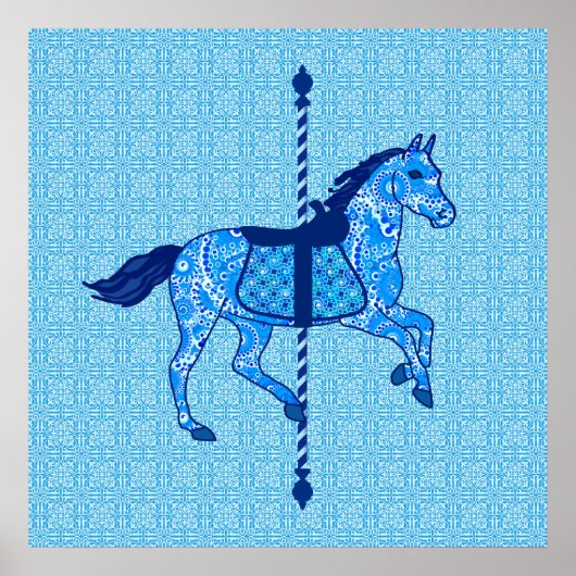 Carrouselpaarden - Cobalt en Sky Blue Poster (Voorkant)