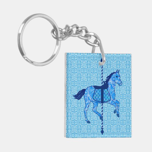 Carrouselpaarden - Cobalt en Sky Blue Sleutelhanger (Voorkant Links)