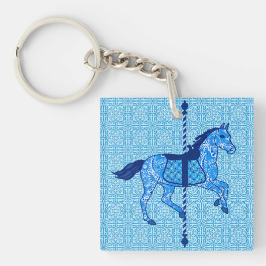 Carrouselpaarden - Cobalt en Sky Blue Sleutelhanger (Voorkant)