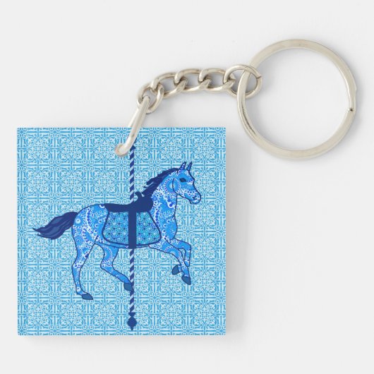 Carrouselpaarden - Cobalt en Sky Blue Sleutelhanger (Achterkant)