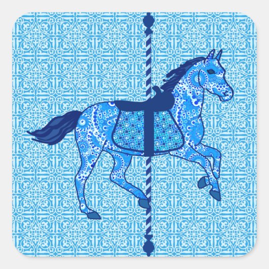 Carrouselpaarden - Cobalt en Sky Blue Vierkante Sticker (Voorkant)