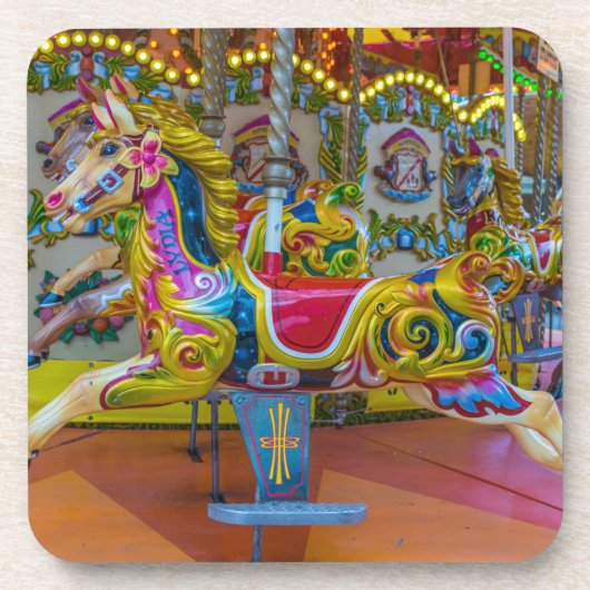 Carrouselpaarden hardplastic onderzetters (Voorkant)