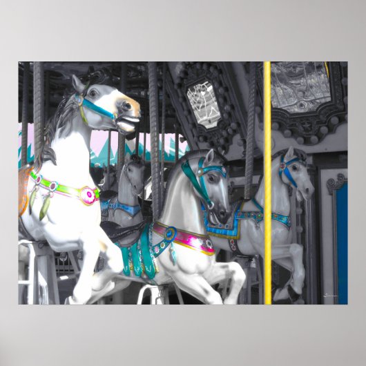 Carrouselpaarden met een kleurtoon poster (Voorkant)