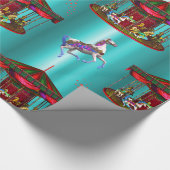 Carrouselpaarden op blauw cadeaupapier (Hoek)