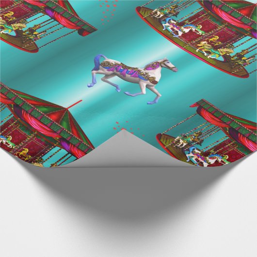 Carrouselpaarden op blauw cadeaupapier (Hoek)