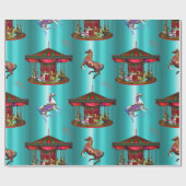 Carrouselpaarden op blauw cadeaupapier (Vlak)