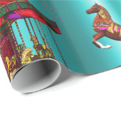 Carrouselpaarden op blauw cadeaupapier (Rol Hoek)