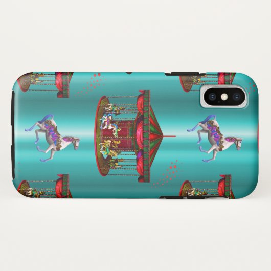 Carrouselpaarden op blauw Case-Mate iPhone case (Achterkant (horizontaal))
