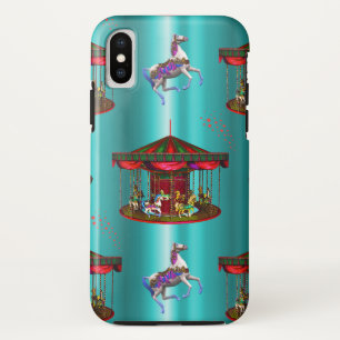 Carrouselpaarden op blauw iPhone x hoesje