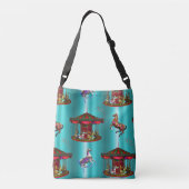 Carrouselpaarden op blauw crossbody tas (Achterkant)