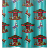 Carrouselpaarden op blauw douchegordijn (Voorkant)