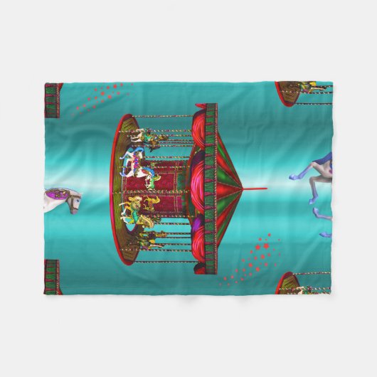 Carrouselpaarden op blauw fleece deken (Voorkant (Horizontaal))