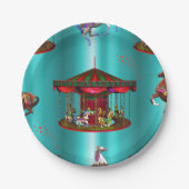 Carrouselpaarden op blauw papieren bordje (Voorkant)