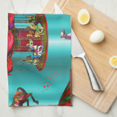 Carrouselpaarden op blauw theedoek (Quarter Fold)