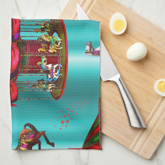 Carrouselpaarden op blauw theedoek (Quarter Fold)