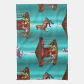 Carrouselpaarden op blauw theedoek (Verticaal)