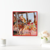  carrouselpaarden op een grove manier rondgaan vierkante klok (Huis)