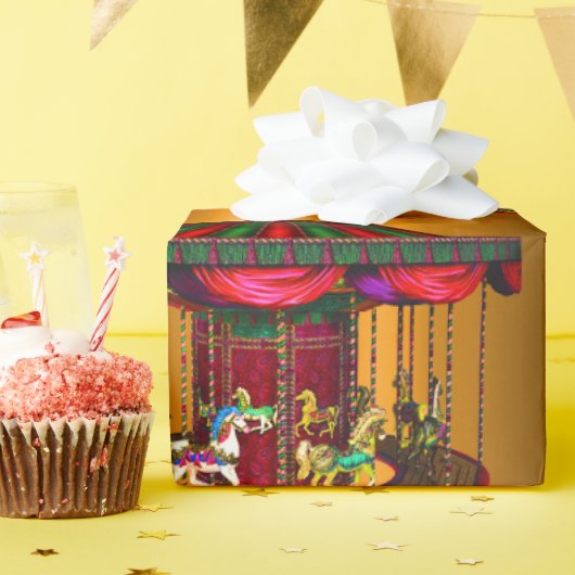 Carrouselpaarden op goud cadeaupapier (Verjaardagsfeest)