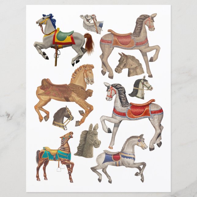 Carrouselpaarden waterverf Art Clipart Collage (Voorkant)