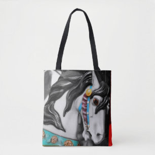 Carrouselpaardenzwart en witte gedeeltelijke kleur tote bag