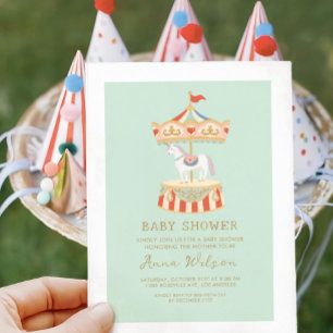 Carrouselpastel Sage Groen Schattige Baby shower Kaart