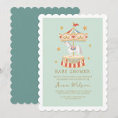 Carrouselpastel Sage Groen Schattige Baby shower Kaart (Voorkant / Achterkant)