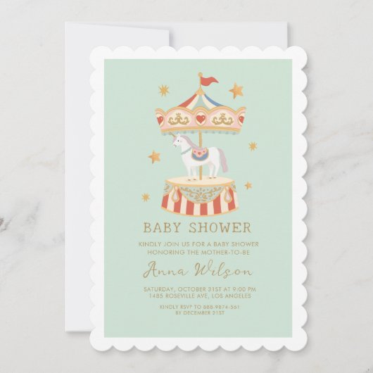 Carrouselpastel Sage Groen Schattige Baby shower Kaart (Voorkant)