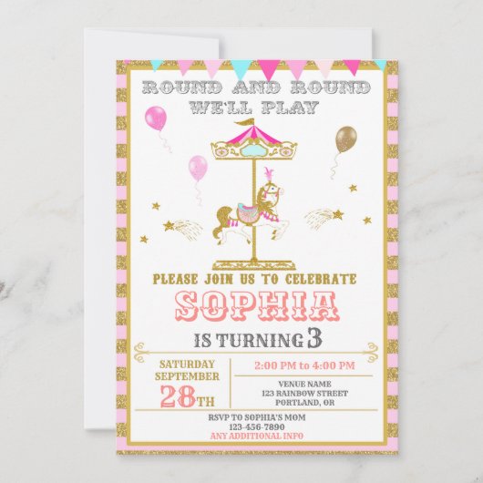 Carrouselverjaardagsuitnodiging Carnival Park Kaart (Voorkant)