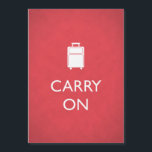 CARRY ON - Luggage - Funny Red<br><div class="desc">Hier is een grappig ontwerp dat leuk maakt aan de "Keep Calm"-trend. Pak dit en ga door. Het bevat witte letters en afbeeldingen die een koffer in een eenvoudige grafische stijl en de woorden "Drary On" weergeven. Ha ha. Het is op een mooie rode achtergrond met een subtiele texturering. U...</div>