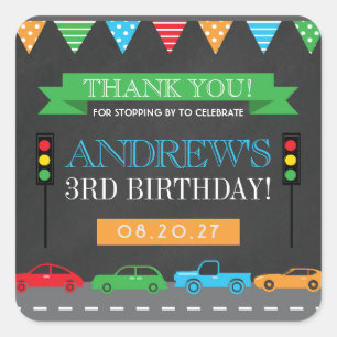 Cars Chalkboard Birthday Party Hartelijk dank Vierkante Sticker
