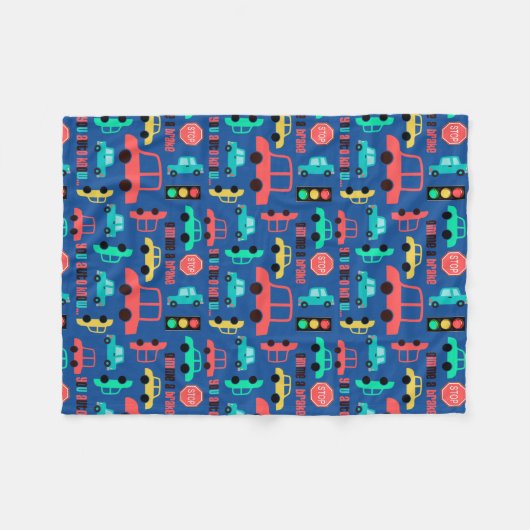 Cars Pattern op Blue Fleece Deken (Voorkant (Horizontaal))